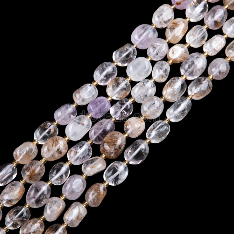 Copper Rutilated Quartz Through-drilled Smooth Freeform Nugget Beads Strands, Approx 10-14x12-20mm, 38cm/strand