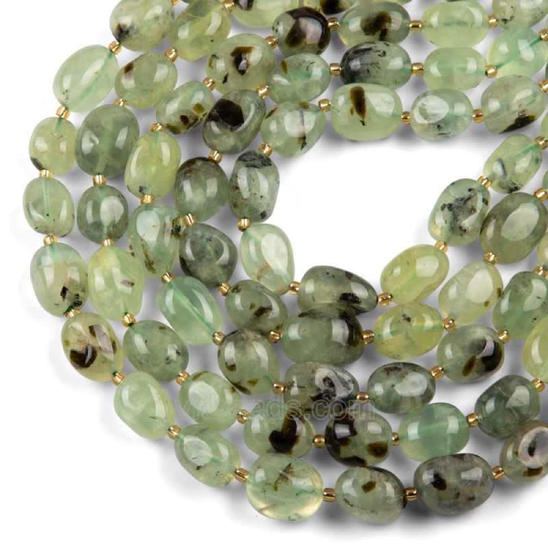 Prehnite Through-drilled Smooth Freeform Nugget Beads Strands, Approx 10-14x12-20mm, 38cm/strand
