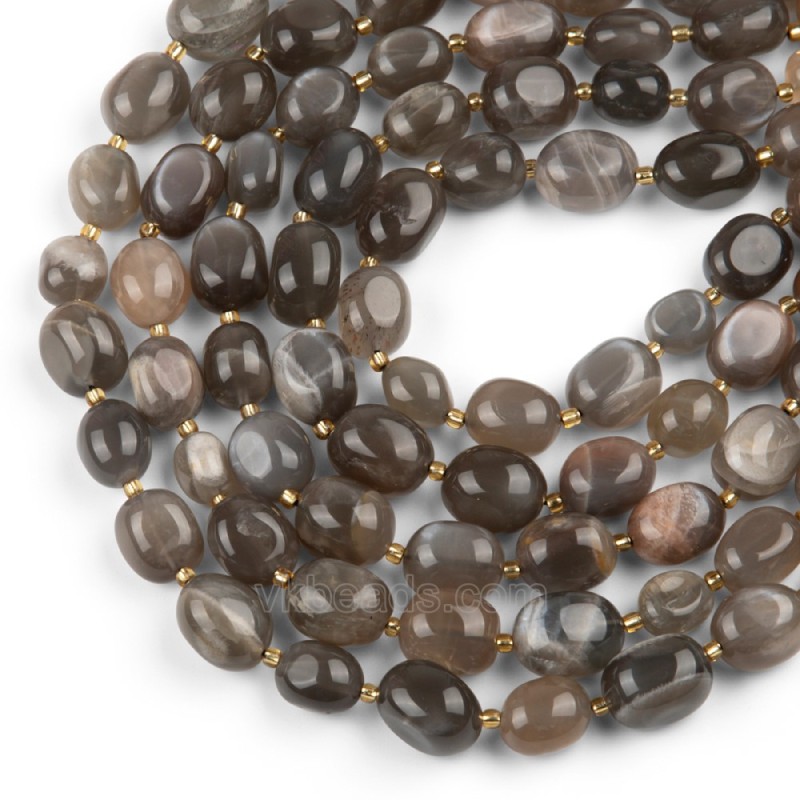 Grey Moonstone Through-drilled Smooth Freeform Nugget Beads Strands, Approx 10-14x12-20mm, 38cm/strand
