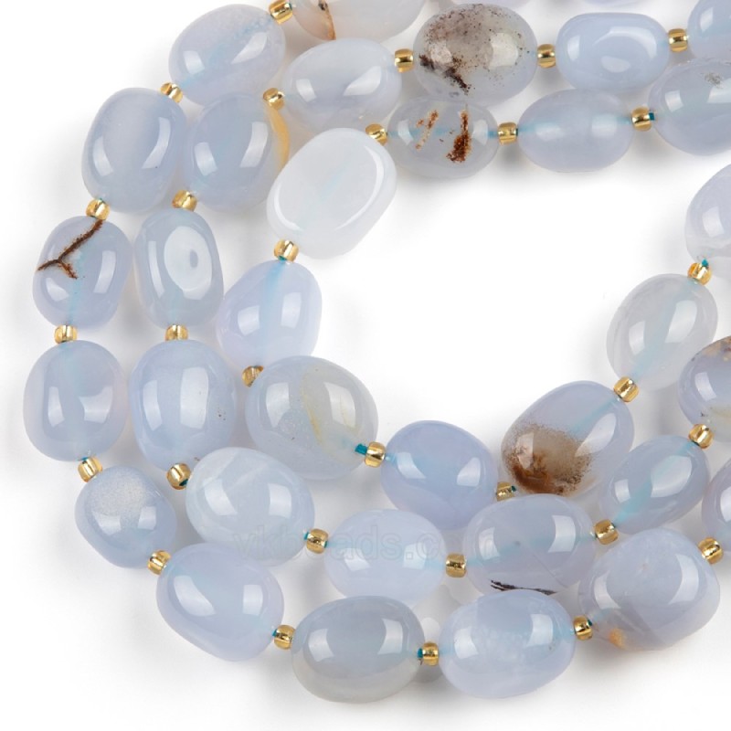 Blue Chalcedony Through-drilled Smooth Freeform Nugget Beads Strands, Approx 10-14x12-20mm, 38cm/strand