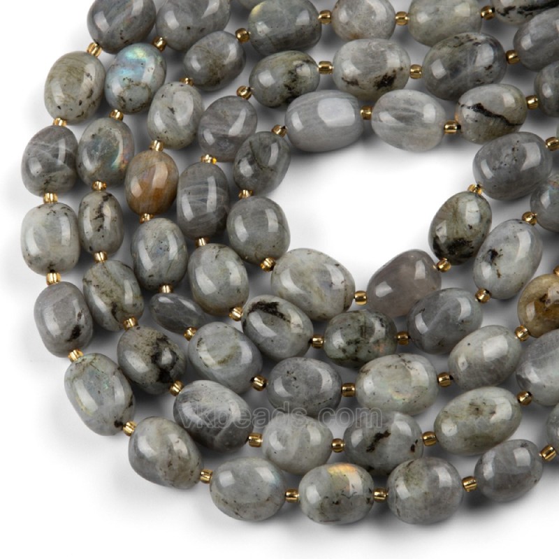 Labradorite Through-drilled Smooth Freeform Nugget Beads Strands, Approx 10-14x12-20mm, 38cm/strand