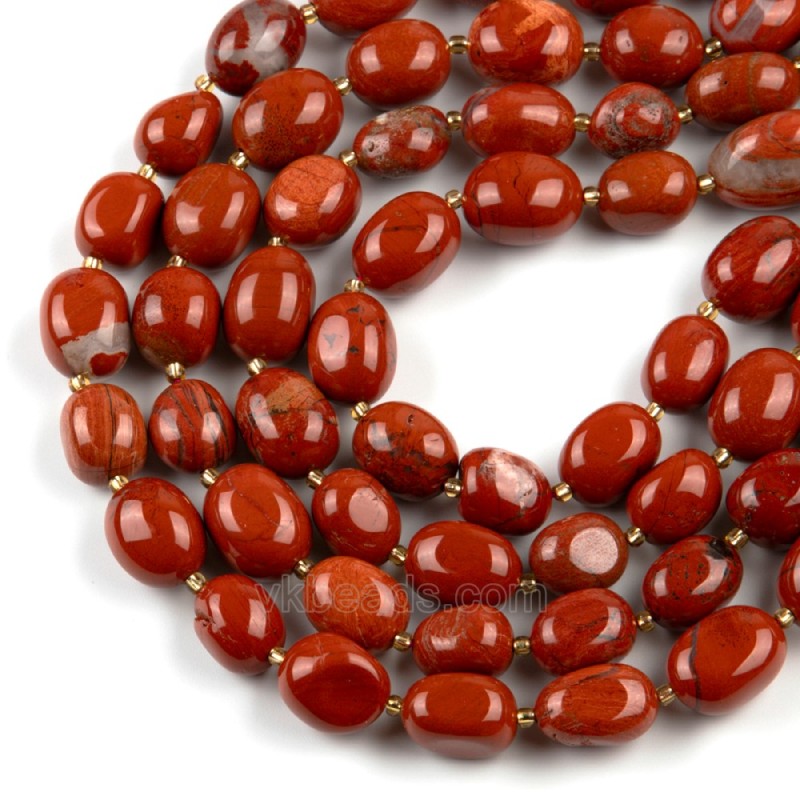 Red Jasper Through-drilled Smooth Freeform Nugget Beads Strands, Approx 10-14x12-20mm, 38cm/strand