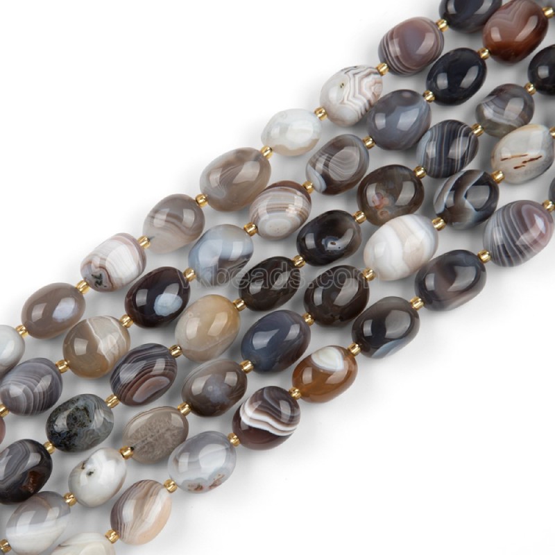Botswana Agate Through-drilled Smooth Freeform Nugget Beads Strands, Approx 10-14x12-20mm, 38cm/strand