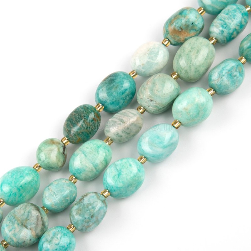 Amazonite Through-drilled Smooth Freeform Nugget Beads Strands, Approx 10-14x12-20mm, 38cm/strand