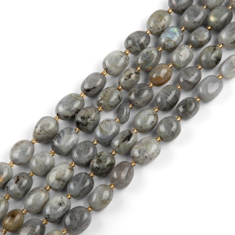 Labradorite Through-drilled Smooth Freeform Nugget Beads Strands, Approx 10-14x12-20mm, 38cm/strand
