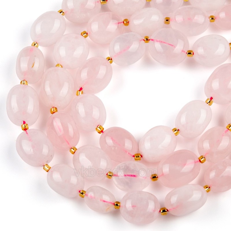 Rose Quartz Through-drilled Smooth Freeform Nugget Beads Strands, Approx 10-14x12-20mm, 38cm/strand