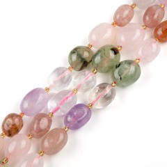 Multi Gemstones Through-drilled Smooth Freeform Nugget Beads Strands, Approx 10-14x12-20mm, 38cm/strand