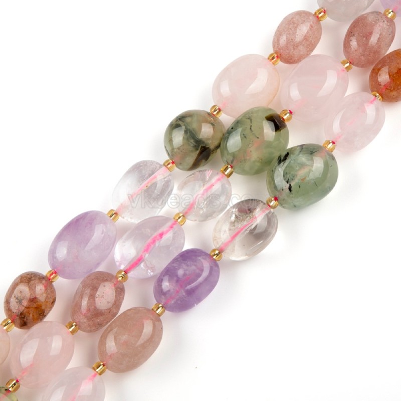 Multi Gemstones Through-drilled Smooth Freeform Nugget Beads Strands, Approx 10-14x12-20mm, 38cm/strand