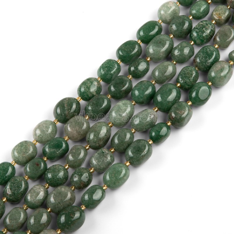 Green Strawberry Quartz Through-drilled Smooth Freeform Nugget Beads Strands, Approx 10-14x12-20mm, 38cm/strand