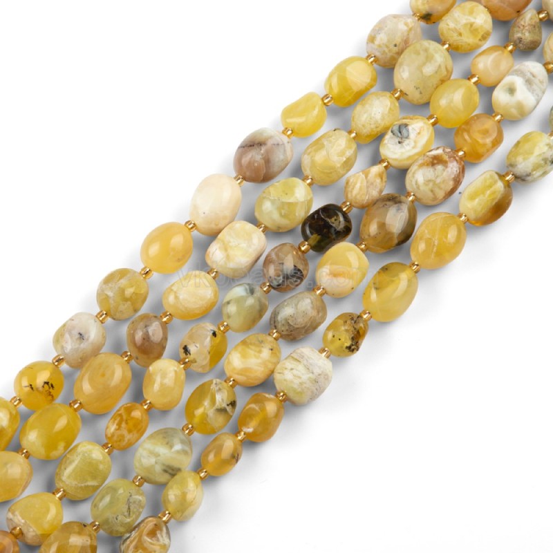 Yellow Opal Through-drilled Smooth Freeform Nugget Beads Strands, Approx 10-14x12-20mm, 38cm/strand
