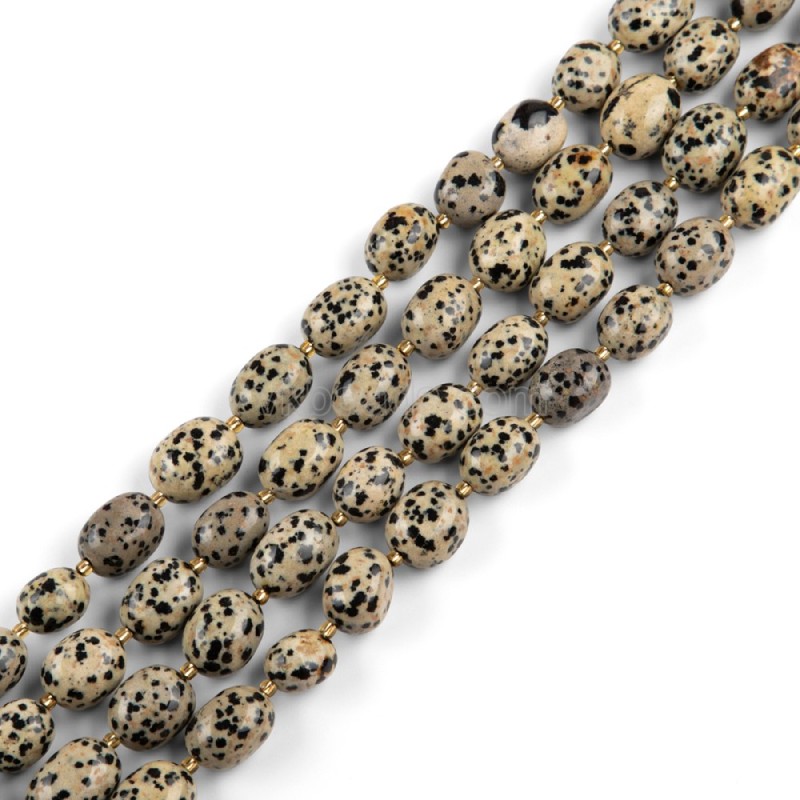 Dalmatian Jasper Through-drilled Smooth Freeform Nugget Beads Strands, Approx 10-14x12-20mm, 38cm/strand