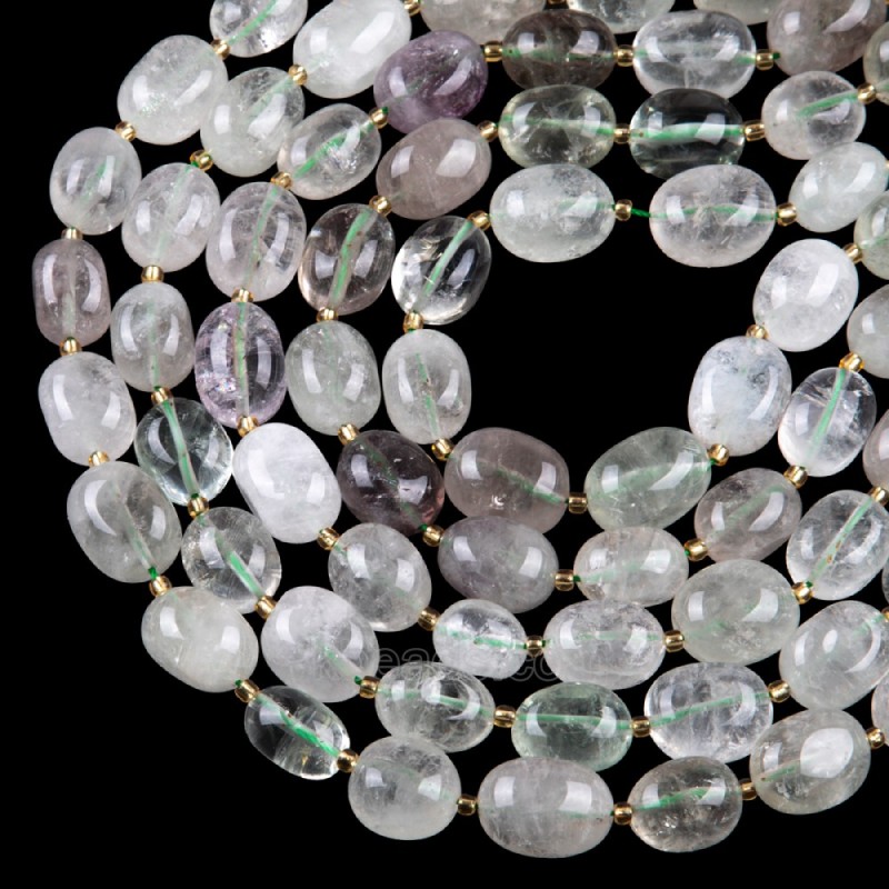 Green Quartz Through-drilled Smooth Freeform Nugget Beads Strands, Approx 10-14x12-20mm, 38cm/strand