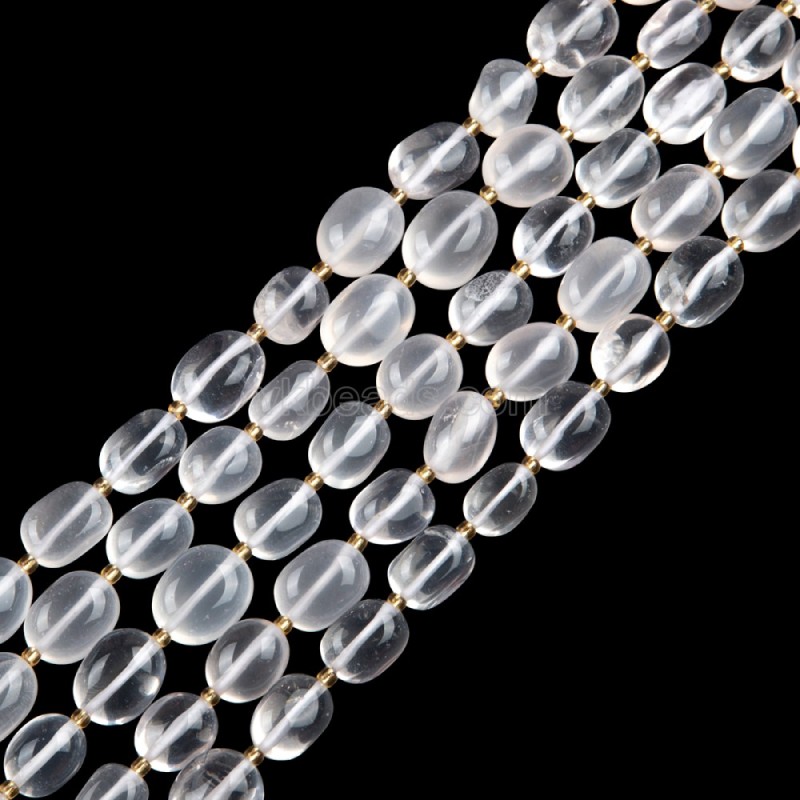 Creamy White Clear Quartz Through-drilled Smooth Freeform Nugget Beads Strands, Approx 10-14x12-20mm, 38cm/strand