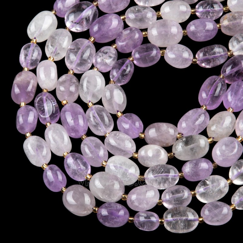 Light Color Amethyst Through-drilled Smooth Freeform Nugget Beads Strands, Approx 10-14x12-20mm, 38cm/strand