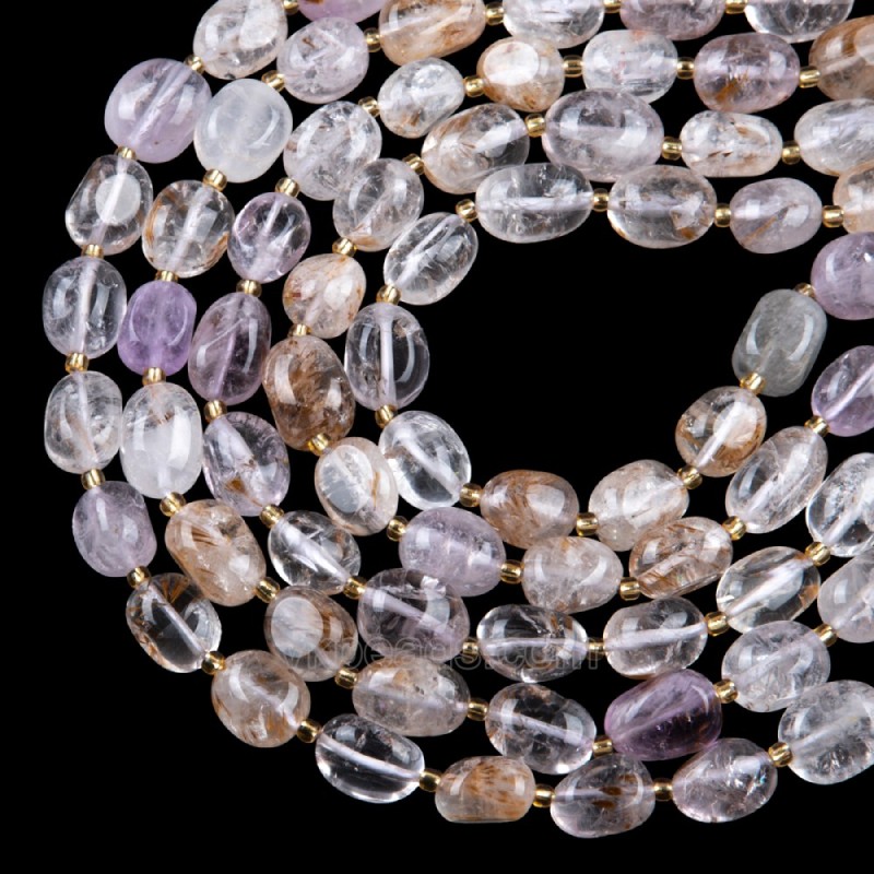 Copper Rutilated Quartz Through-drilled Smooth Freeform Nugget Beads Strands, Approx 10-14x12-20mm, 38cm/strand