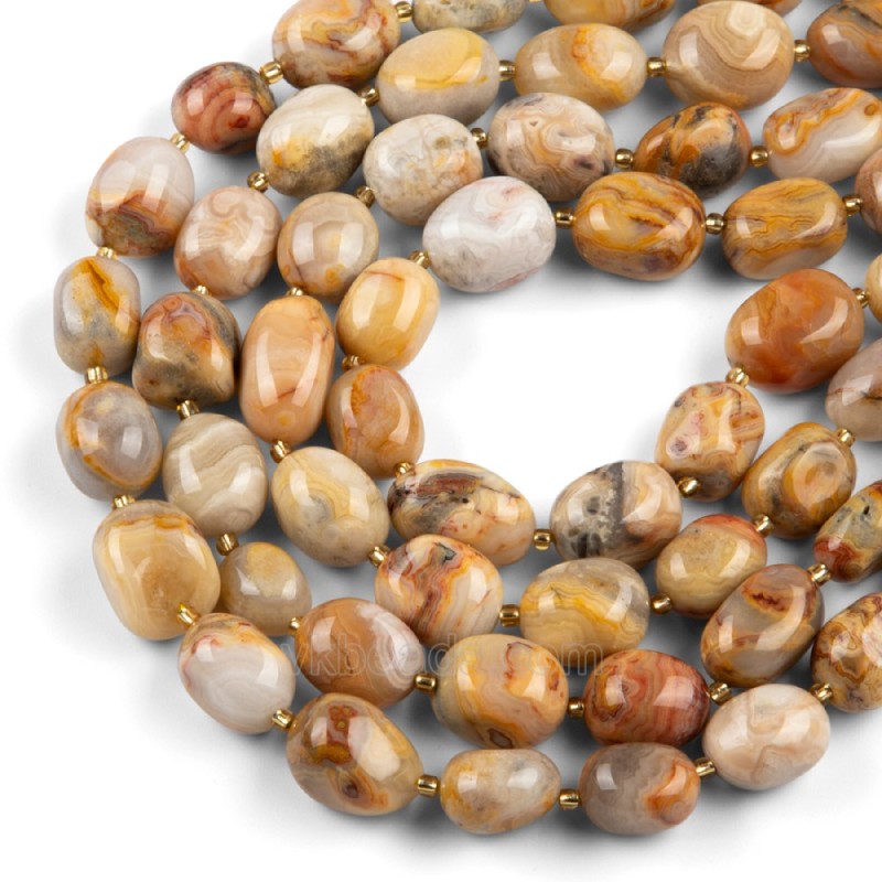 Crazy Lace Agate Through-drilled Smooth Freeform Nugget Beads Strands, Approx 10-14x12-20mm, 38cm/strand