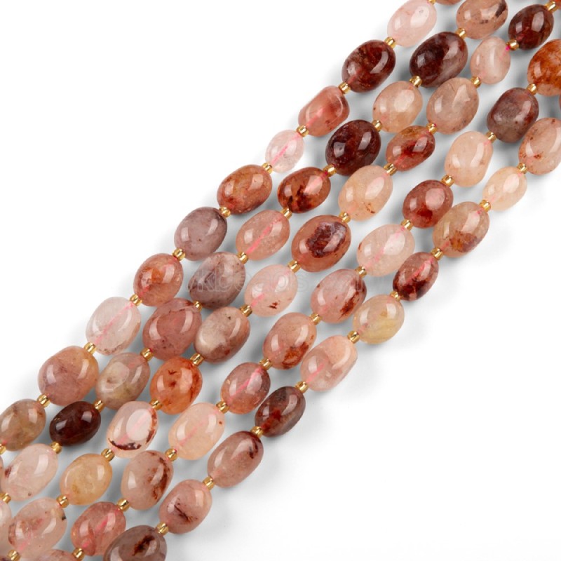 Red Hematoid Quartz/Fire Quartz Through-drilled Smooth Freeform Nugget Beads Strands, Approx 10-14x12-20mm, 38cm/strand
