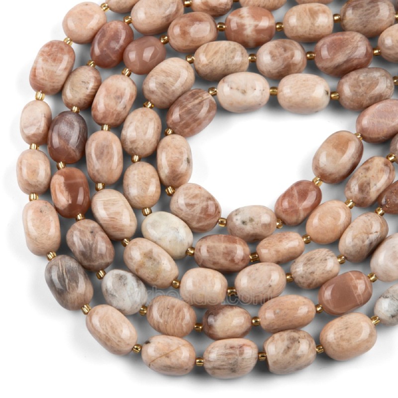 Moonstone Through-drilled Smooth Freeform Nugget Beads Strands, Approx 10-14x12-20mm, 38cm/strand