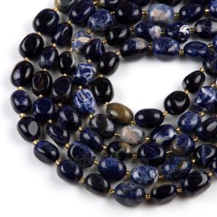 Sodalite Through-drilled Smooth Freeform Nugget Beads Strands, Approx 10-14x12-20mm, 38cm/strand