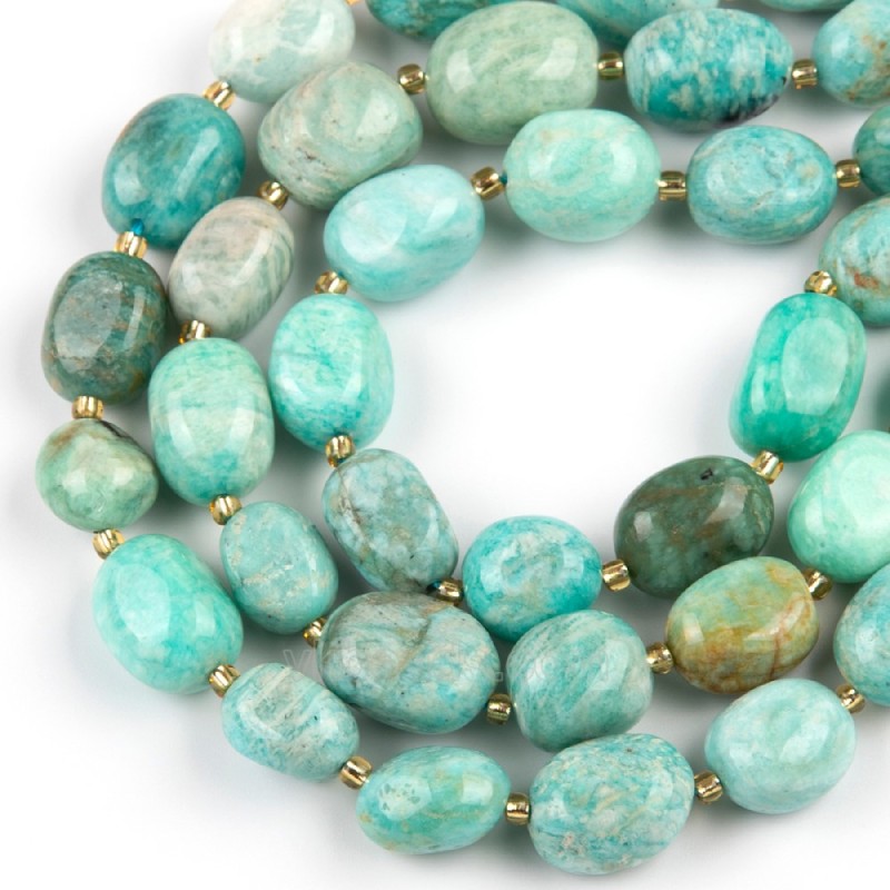 Amazonite Through-drilled Smooth Freeform Nugget Beads Strands, Approx 10-14x12-20mm, 38cm/strand