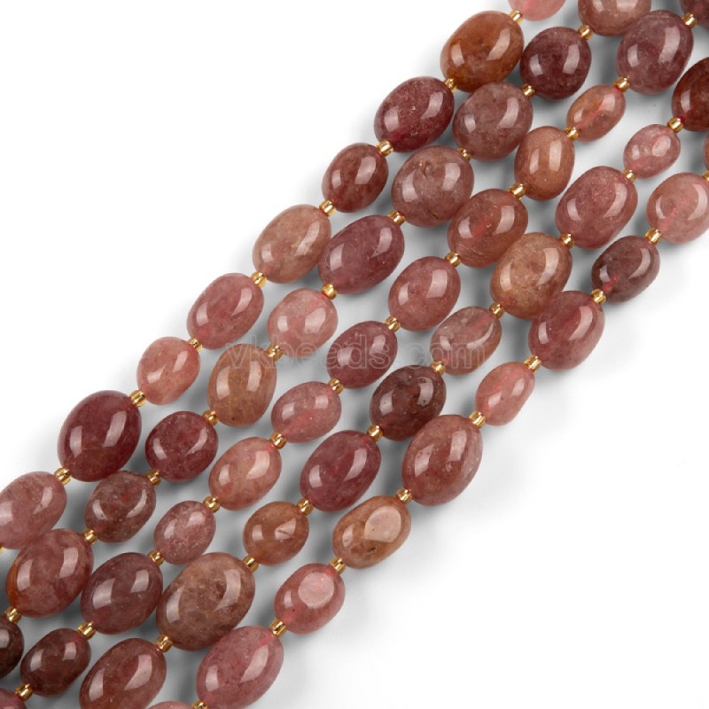 Red Strawberry Quartz Through-drilled Smooth Freeform Nugget Beads Strands, Approx 10-14x12-20mm, 38cm/strand