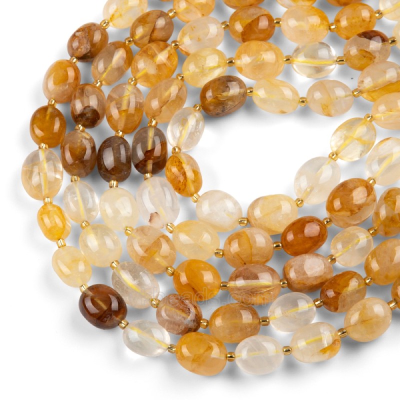 Yellow Hematoid Quartz/Fire Quartz Through-drilled Smooth Freeform Nugget Beads Strands, Approx 10-14x12-20mm, 38cm/strand