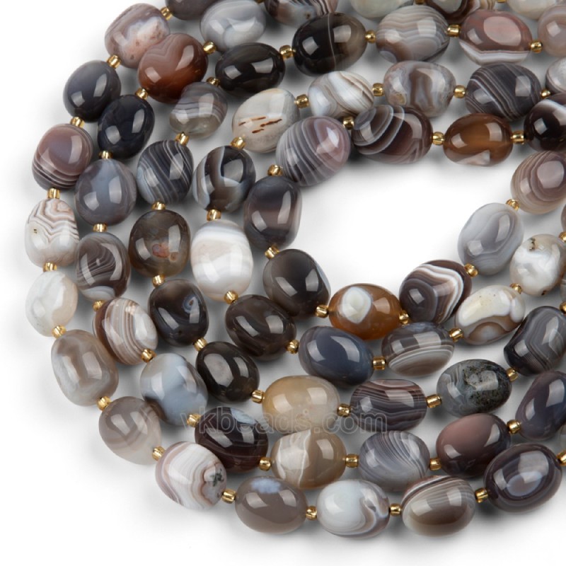 Botswana Agate Through-drilled Smooth Freeform Nugget Beads Strands, Approx 10-14x12-20mm, 38cm/strand