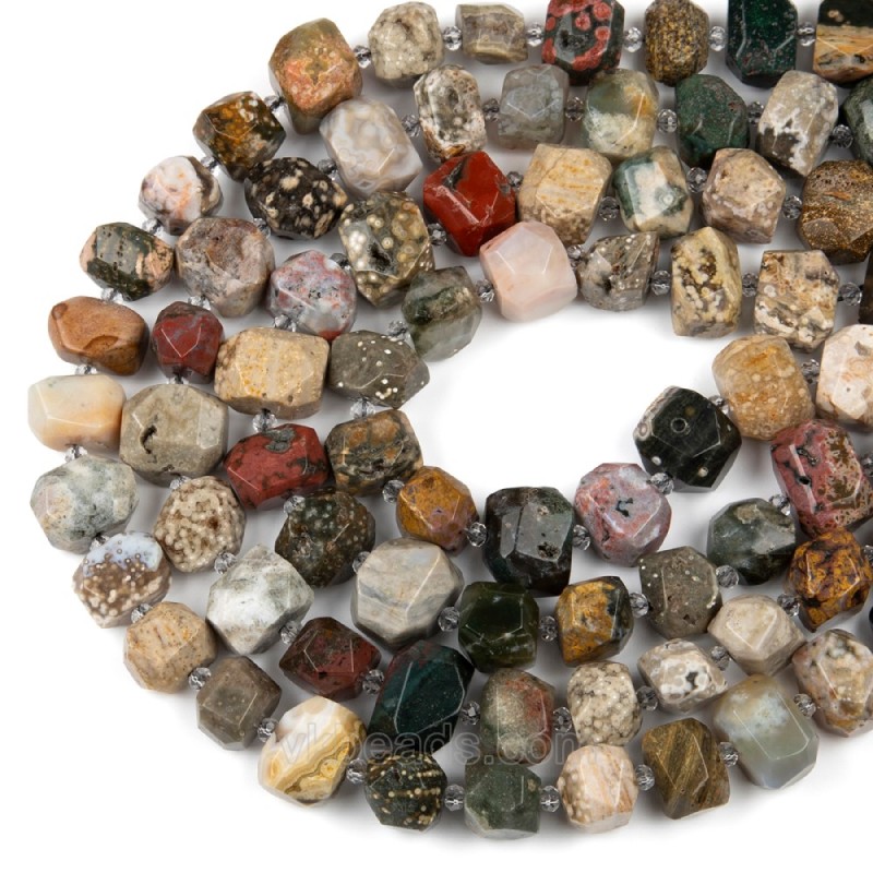 Ocean Jasper Center-drilled Faceted Freeform Nugget Beads Strands, Approx 10-14x12-20mm, 38cm/strand