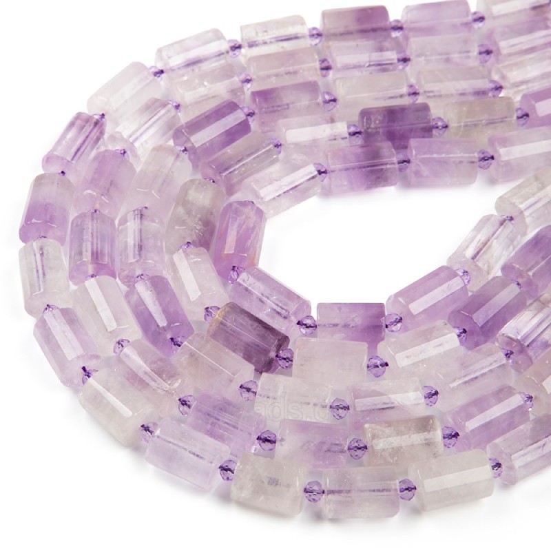 Light Color Amethyst Faceted Column Beads Strands, Approx 10x14mm, 38cm/strand