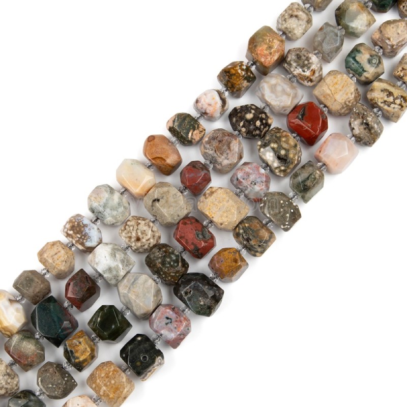 Ocean Jasper Center-drilled Faceted Freeform Nugget Beads Strands, Approx 10-14x12-20mm, 38cm/strand