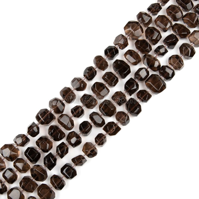 Smoky Quartz Center-drilled Faceted Freeform Nugget Beads Strands, Approx 10-14x12-20mm, 38cm/strand