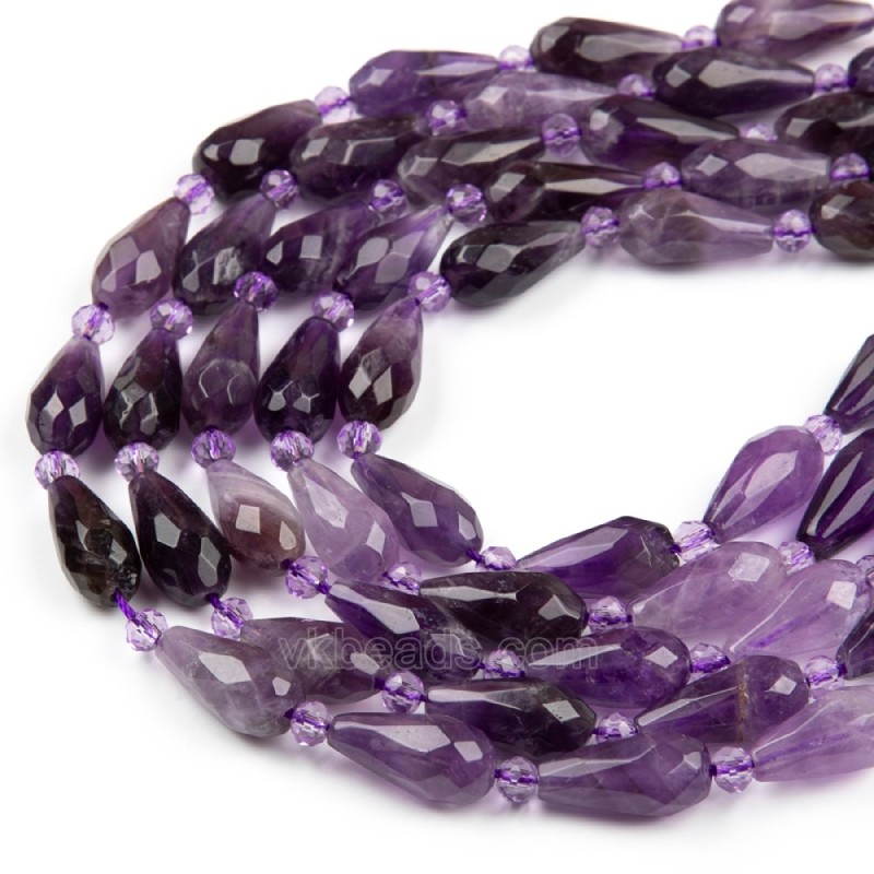 Amethyst Faceted Round Teardrop Beads Strands, Approx 8x16mm, 38cm/strand
