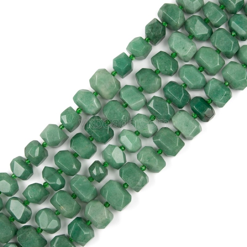 Green Aventurine Center-drilled Faceted Freeform Nugget Beads Strands, Approx 10-14x12-20mm, 38cm/strand
