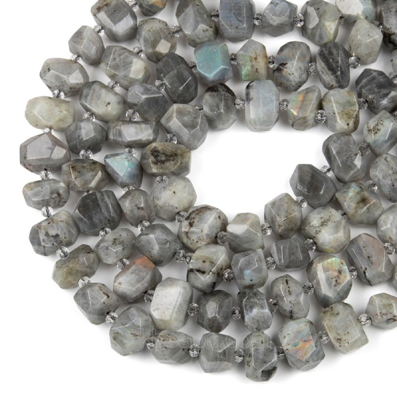 Labradorite Center-drilled Faceted Freeform Nugget Beads Strands, Approx 10-14x12-20mm, 38cm/strand