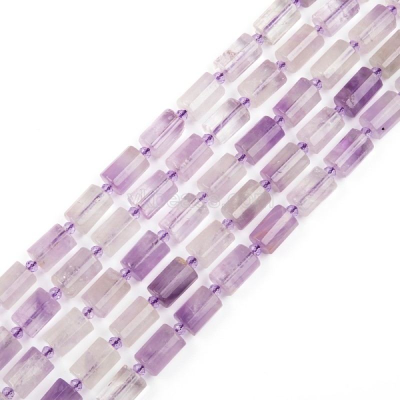 Light Color Amethyst Faceted Column Beads Strands, Approx 10x14mm, 38cm/strand