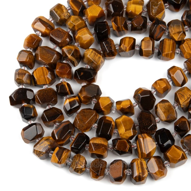 Yellow Tiger Eye Center-drilled Faceted Freeform Nugget Beads Strands, Approx 10-14x12-20mm, 38cm/strand
