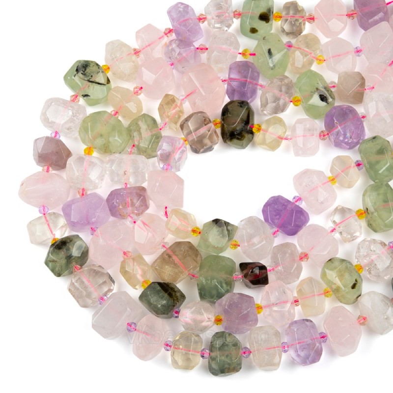 Multi Gemstones Center-drilled Faceted Freeform Nugget Beads Strands, Approx 10-14x12-20mm, 38cm/strand