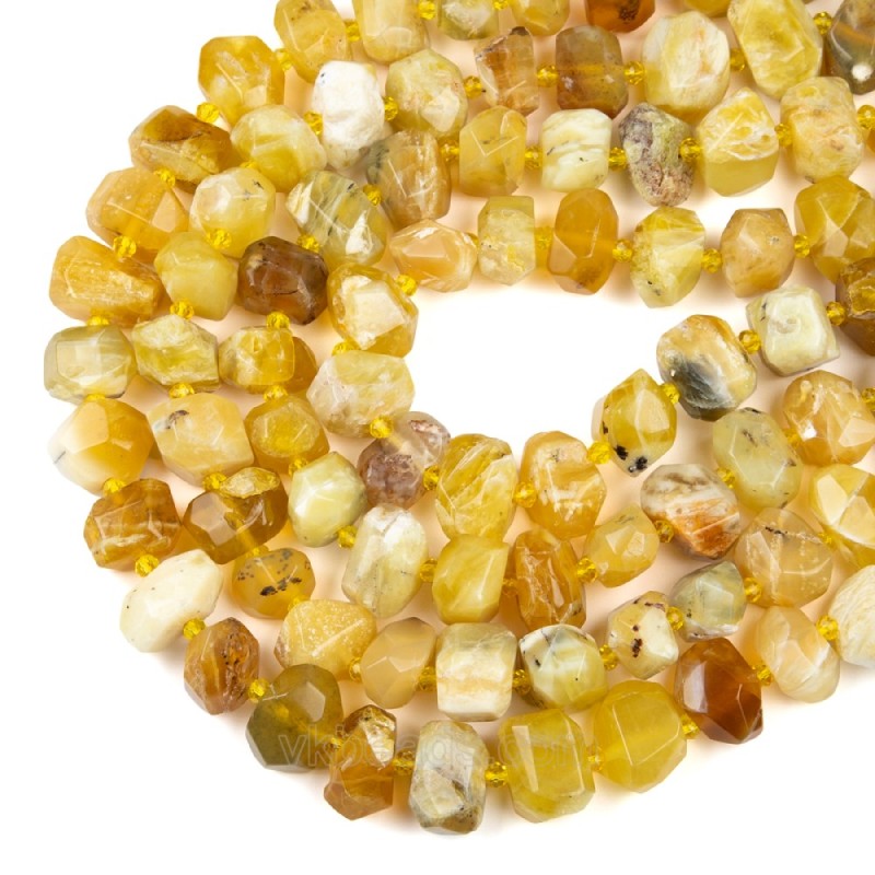 Yellow Opal Center-drilled Faceted Freeform Nugget Beads Strands, Approx 10-14x12-20mm, 38cm/strand