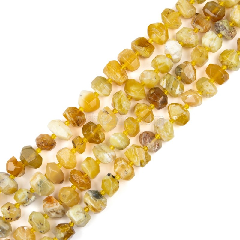 Yellow Opal Center-drilled Faceted Freeform Nugget Beads Strands, Approx 10-14x12-20mm, 38cm/strand