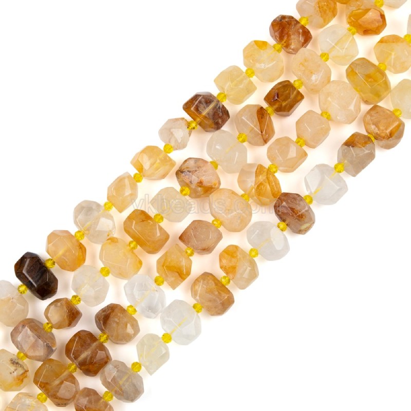 Yellow Hematoid Quartz/Fire Quartz Center-drilled Faceted Freeform Nugget Beads Strands, Approx 10-14x12-20mm, 38cm/strand