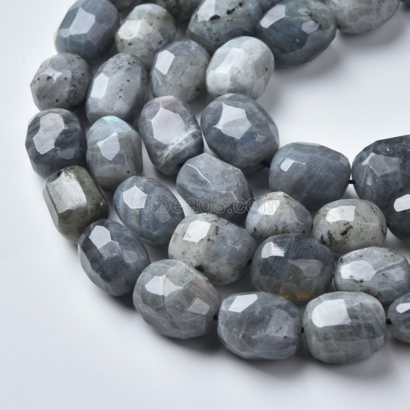 Labradorite Through-drilled Faceted Freeform Nugget Beads Strands, Approx 10-14x12-20mm, 38cm/strand