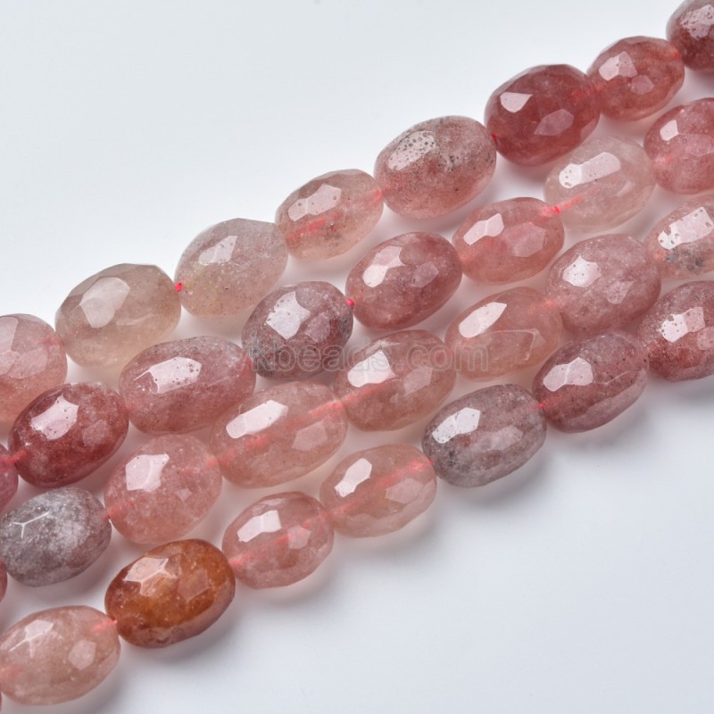 Red Strawberry Quartz Through-drilled Faceted Freeform Nugget Beads Strands, Approx 10-14x12-20mm, 38cm/strand