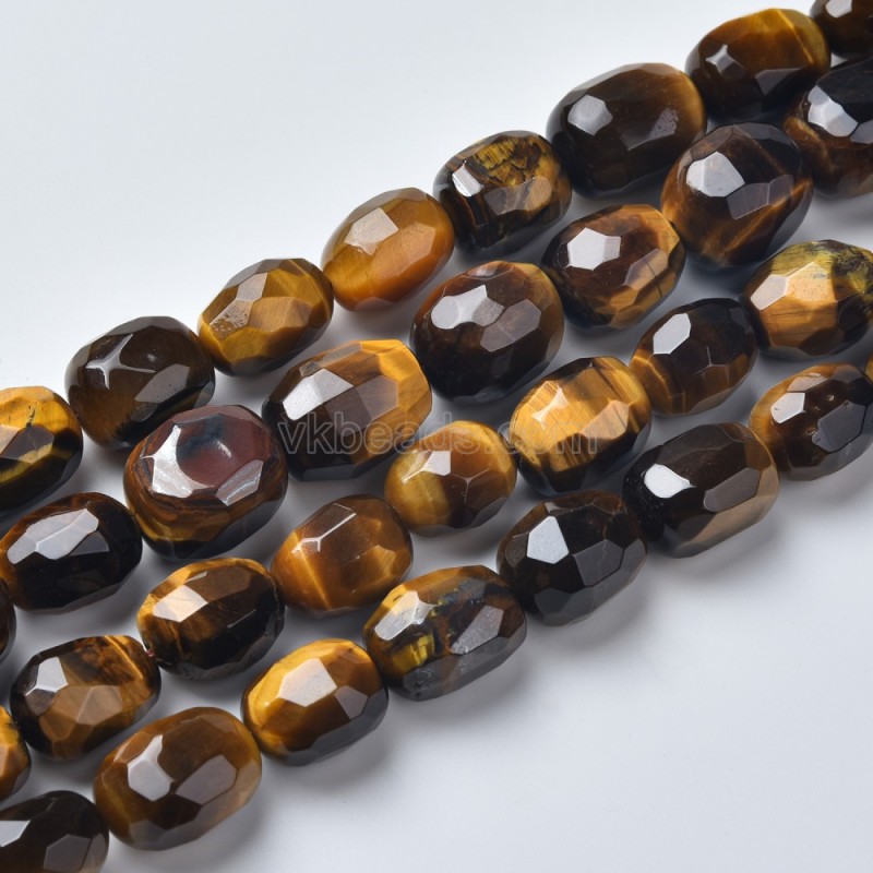 Yellow Tiger Eye Through-drilled Faceted Freeform Nugget Beads Strands, Approx 10-14x12-20mm, 38cm/strand