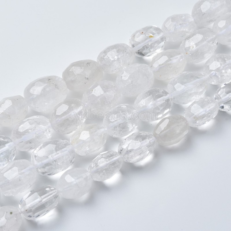 Clear Quartz Through-drilled Faceted Freeform Nugget Beads Strands, Approx 10-14x12-20mm, 38cm/strand
