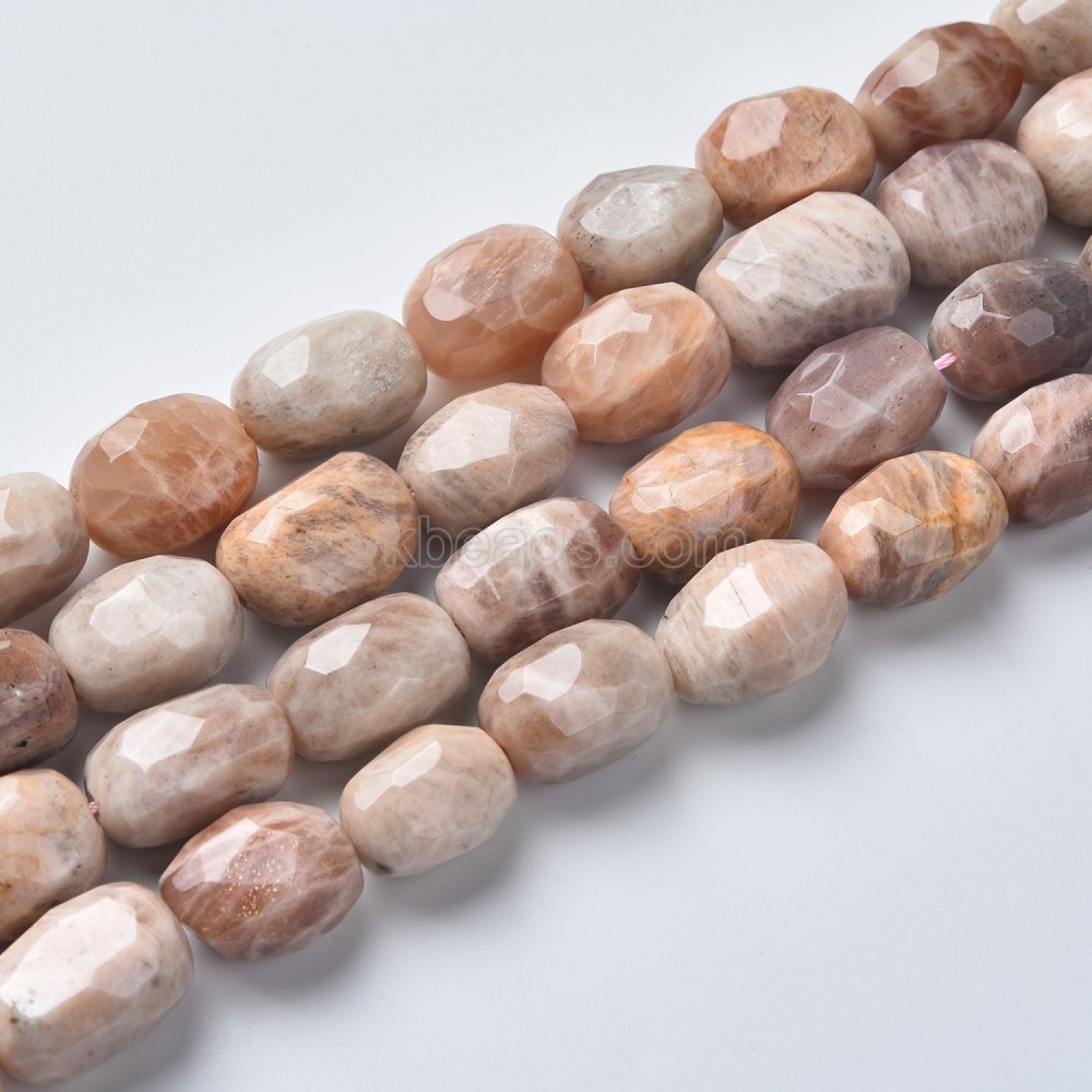 Moonstone Through-drilled Faceted Freeform Nugget Beads Strands, Approx 10-14x12-20mm, 38cm/strand