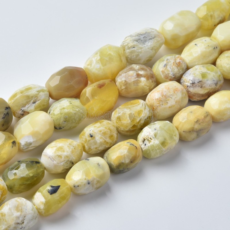 Yellow Opal Through-drilled Faceted Freeform Nugget Beads Strands, Approx 10-14x12-20mm, 38cm/strand