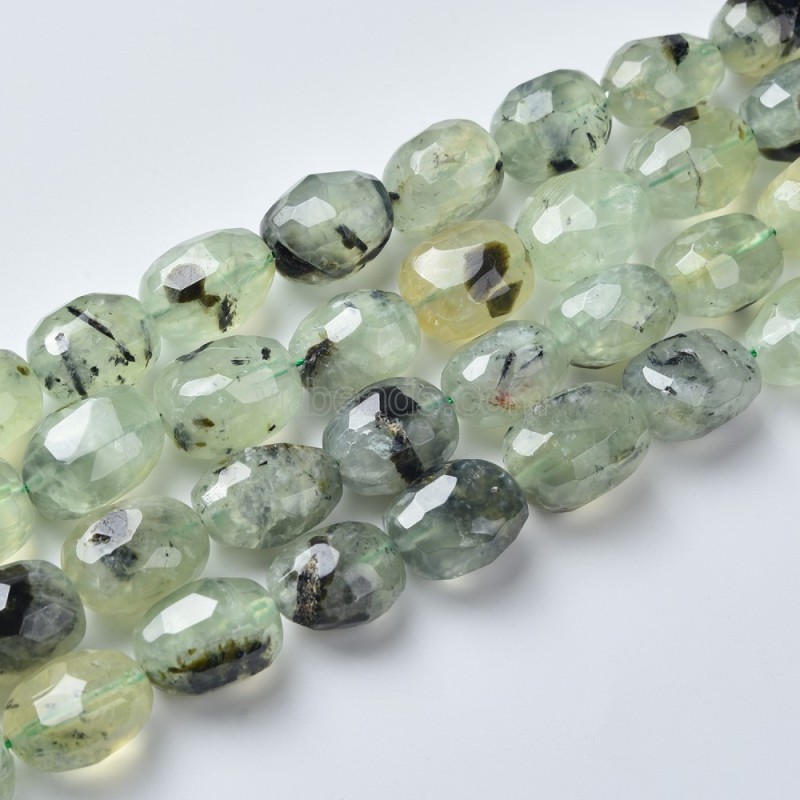 Prehnite Through-drilled Faceted Freeform Nugget Beads Strands, Approx 10-14x12-20mm, 38cm/strand