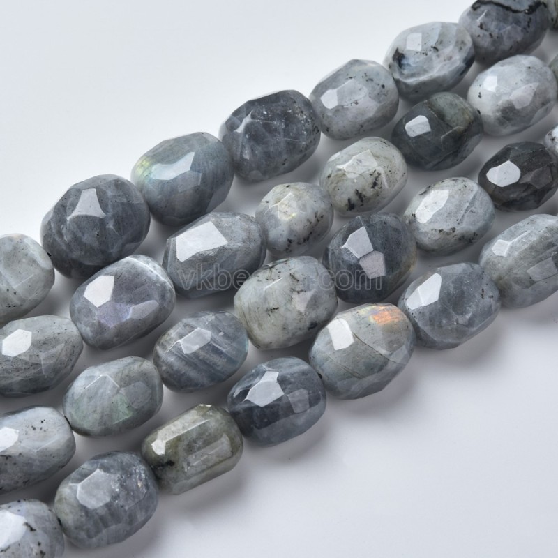Labradorite Through-drilled Faceted Freeform Nugget Beads Strands, Approx 10-14x12-20mm, 38cm/strand