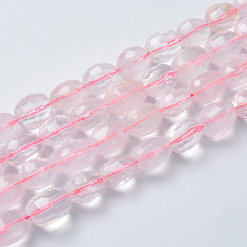 Rose Quartz Through-drilled Faceted Freeform Nugget Beads Strands, Approx 10-14x12-20mm, 38cm/strand