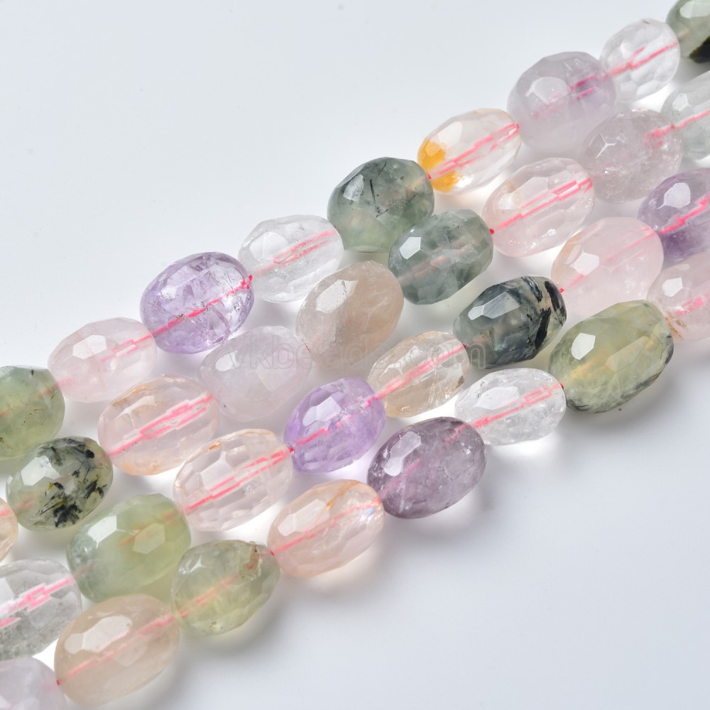 Multi Gemstones Through-drilled Faceted Freeform Nugget Beads Strands, Approx 10-14x12-20mm, 38cm/strand